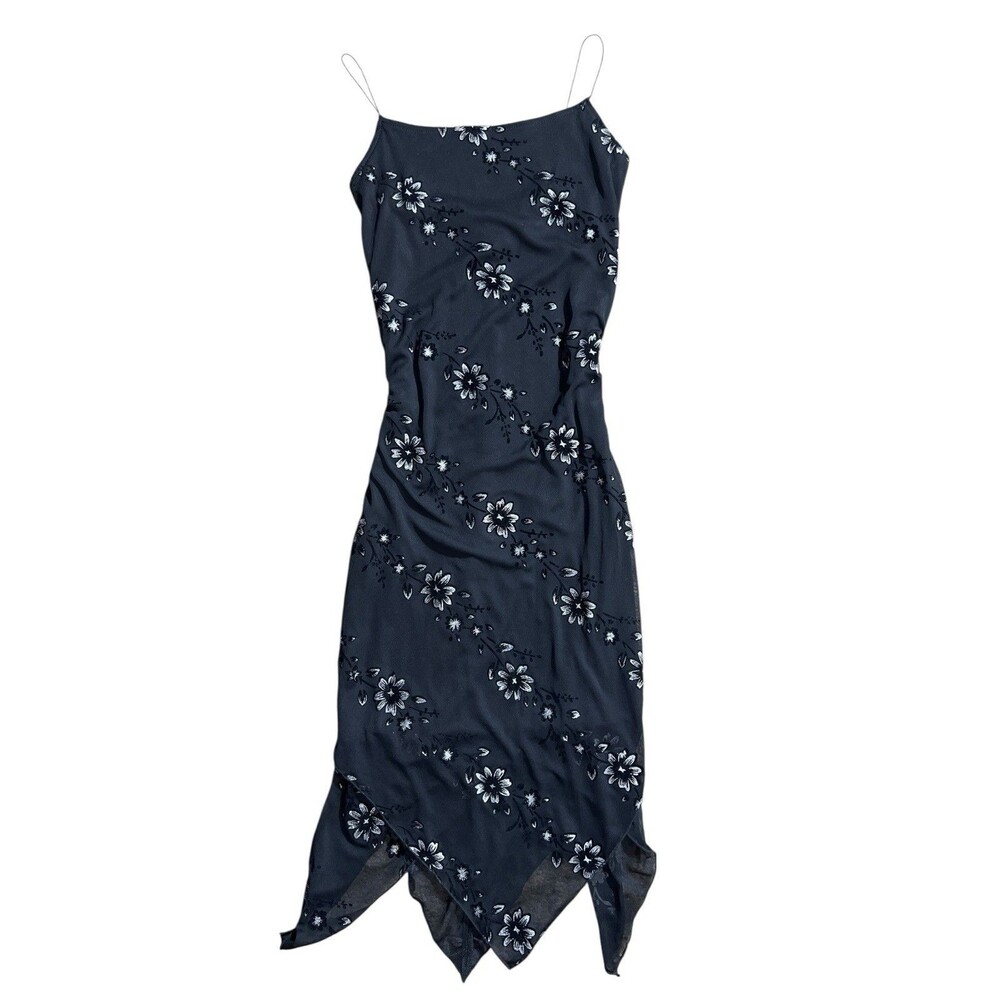 Vtg Up Front Floral Cami Dress Sz S Whimsigoth Dark Fairy Y2K